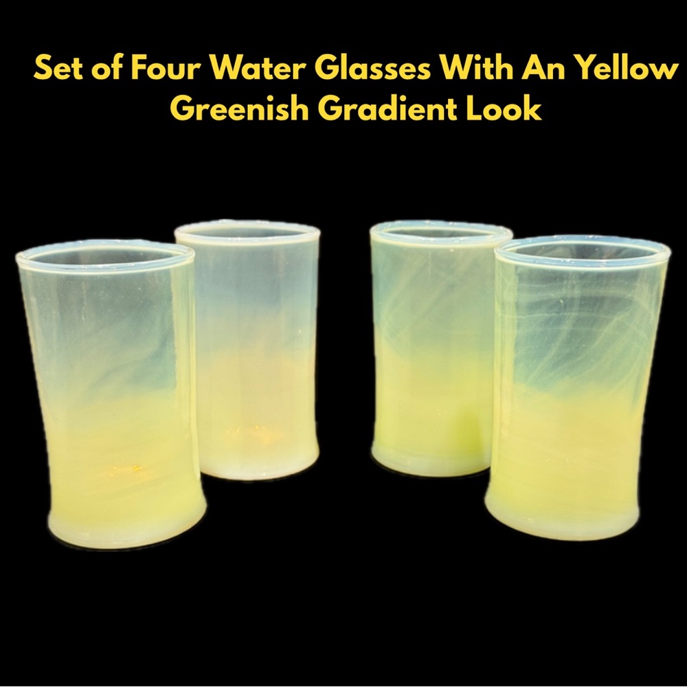 Set of Four Water Glasses With An Yellow Greenish Gradient Shading